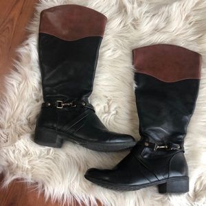 Black, brown and gold accent boots